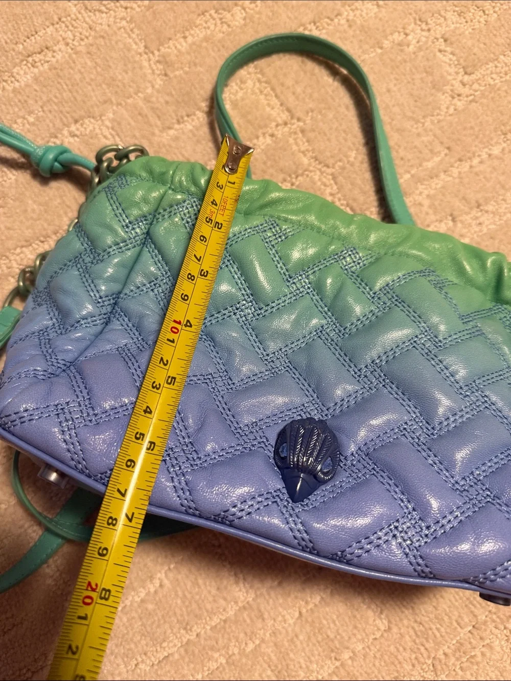Kurt Geiger Green and Blue Quilted Drawstring Crossbody